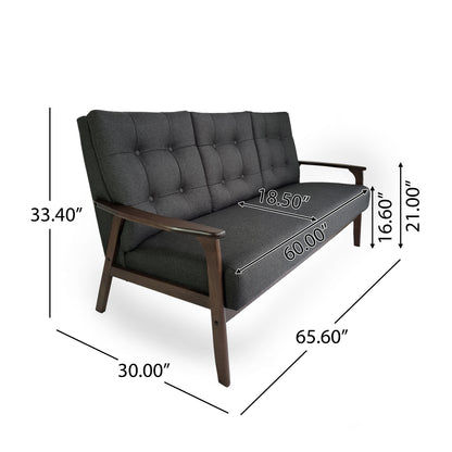 Samulle Mid Century Waffle Stitch Tufted Accent Sofa with Rubberwood Legs - Black and Walnut Finish