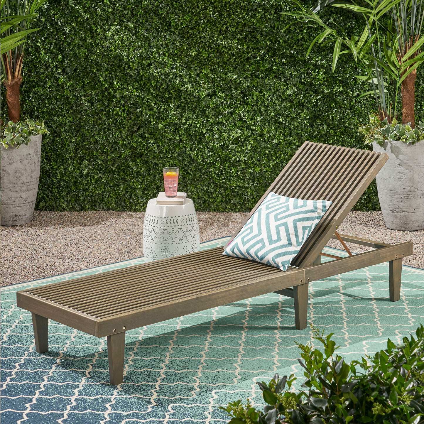 Addisyn Outdoor Wooden Chaise Lounge