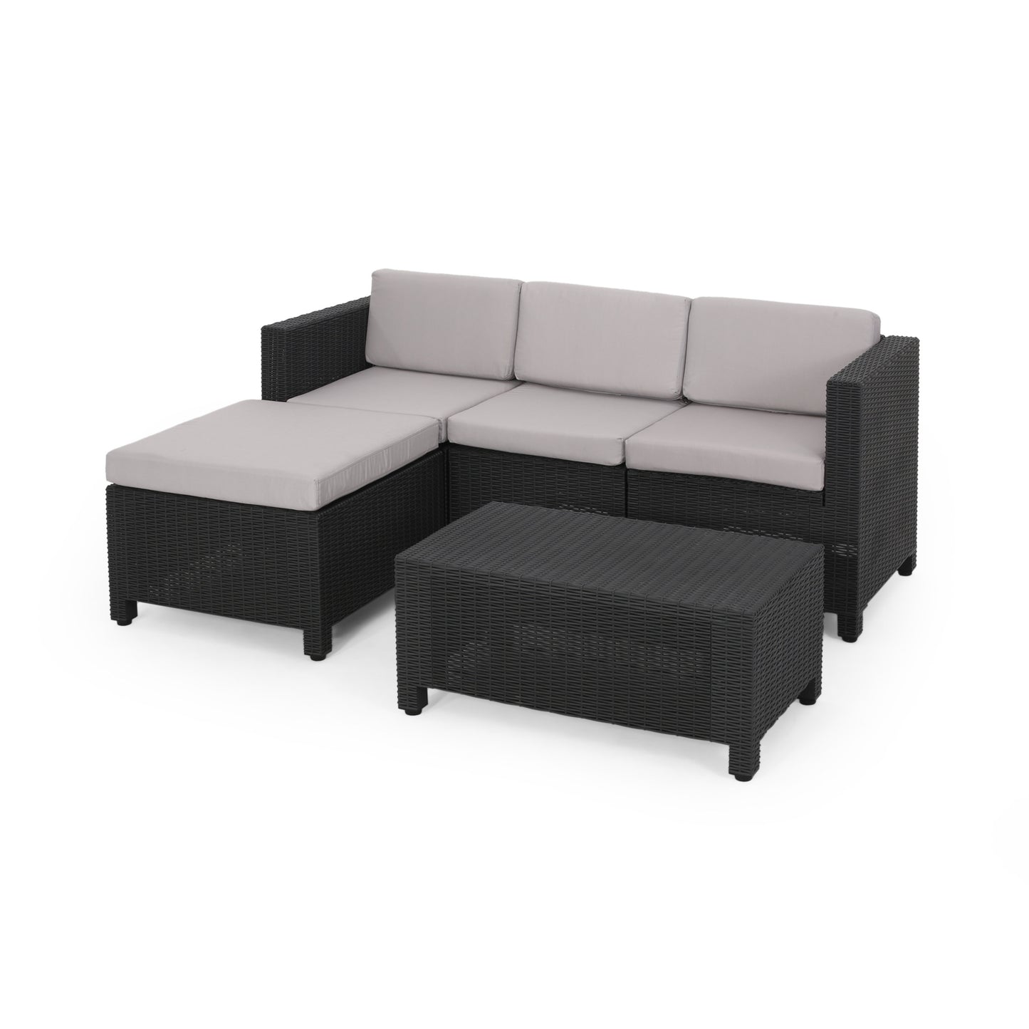 Riley Outdoor Faux Wicker Print 3 Seater Sectional Set with Ottoman