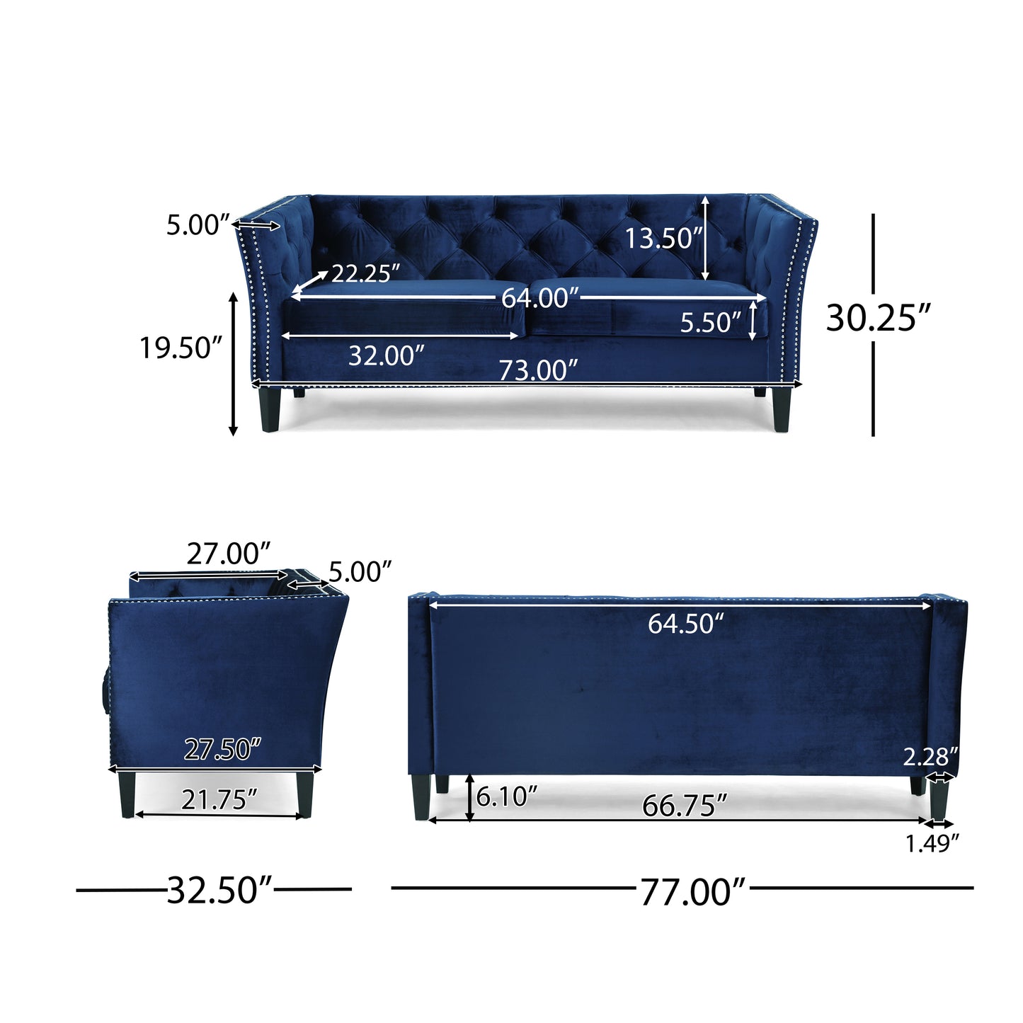 Alessio Contemporary Tufted Velvet 3 Seater Sofa