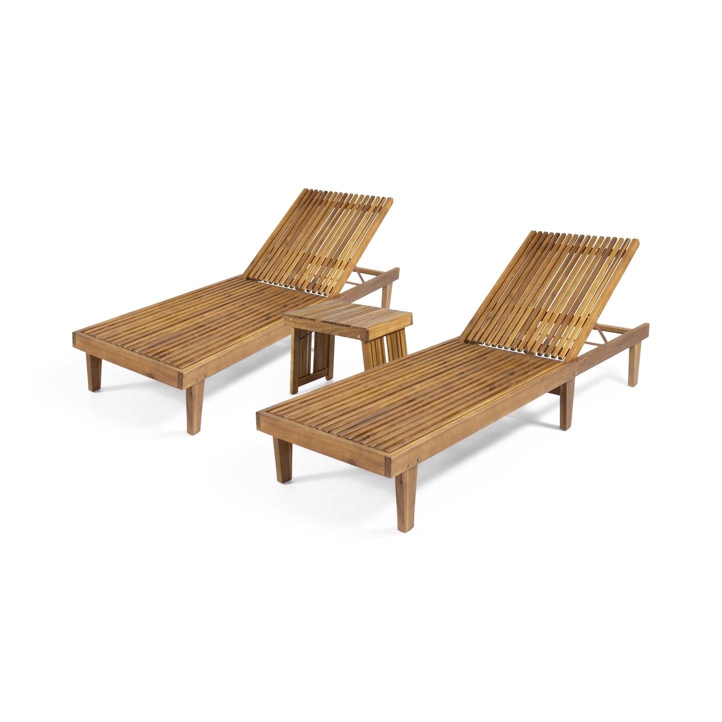 Addisyn Outdoor Acacia Wood 3 Piece Chaise Lounge Set