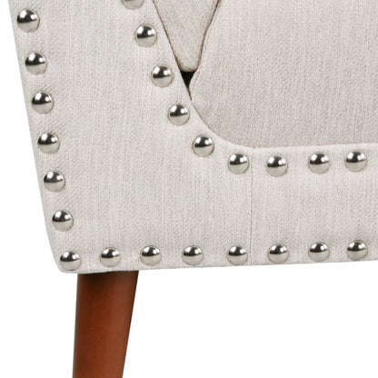 Marla Mid-Century Modern High Back Fabric Settee with Nailhead Trim