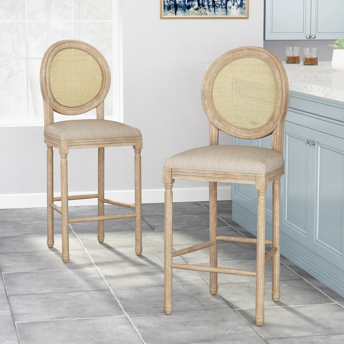 Salton French Country Wooden Barstools with Upholstered Seating (Set of 2)