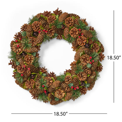 18.5 Inch Artificial Pinecone and Glitter Christmas Wreath