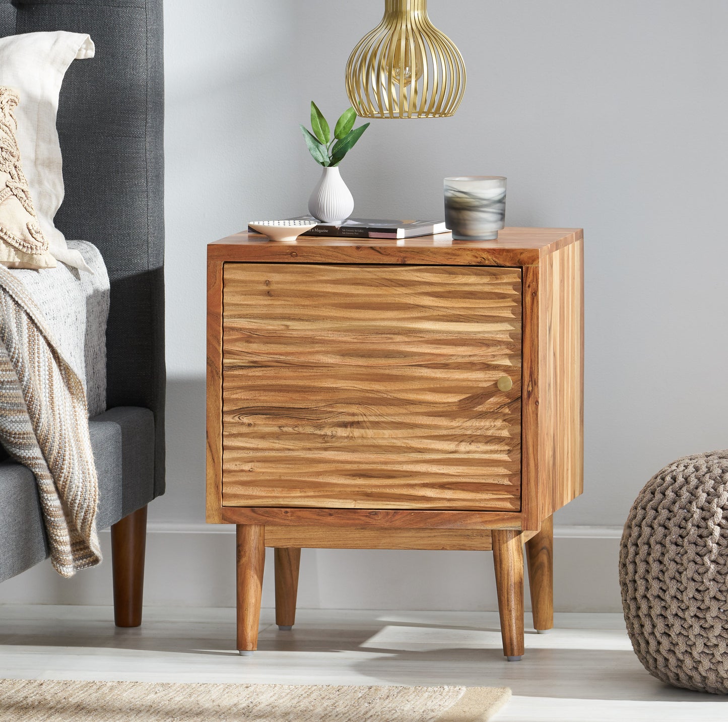 Luttrell Handcrafted Boho Acacia Wood Nightstand, Natural