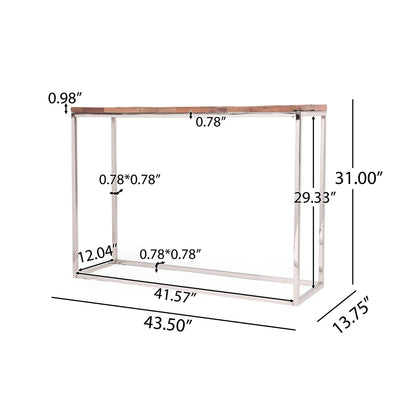 Brockton Boho Glam Handcrafted Wood Console Table, Natural and Silver
