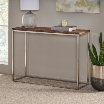 Brockton Boho Glam Handcrafted Wood Console Table, Natural and Silver