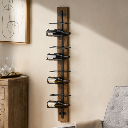 Boster Modern Industrial 8 Bottle Wall Mounted Wine Rack, Natural and Black