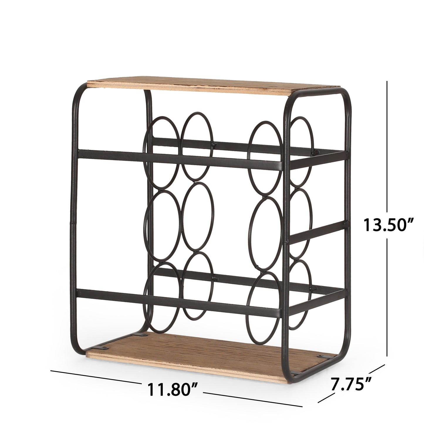 Gurnett Modern Industrial 6 Bottle Tabletop Wine Rack, Natural and Black