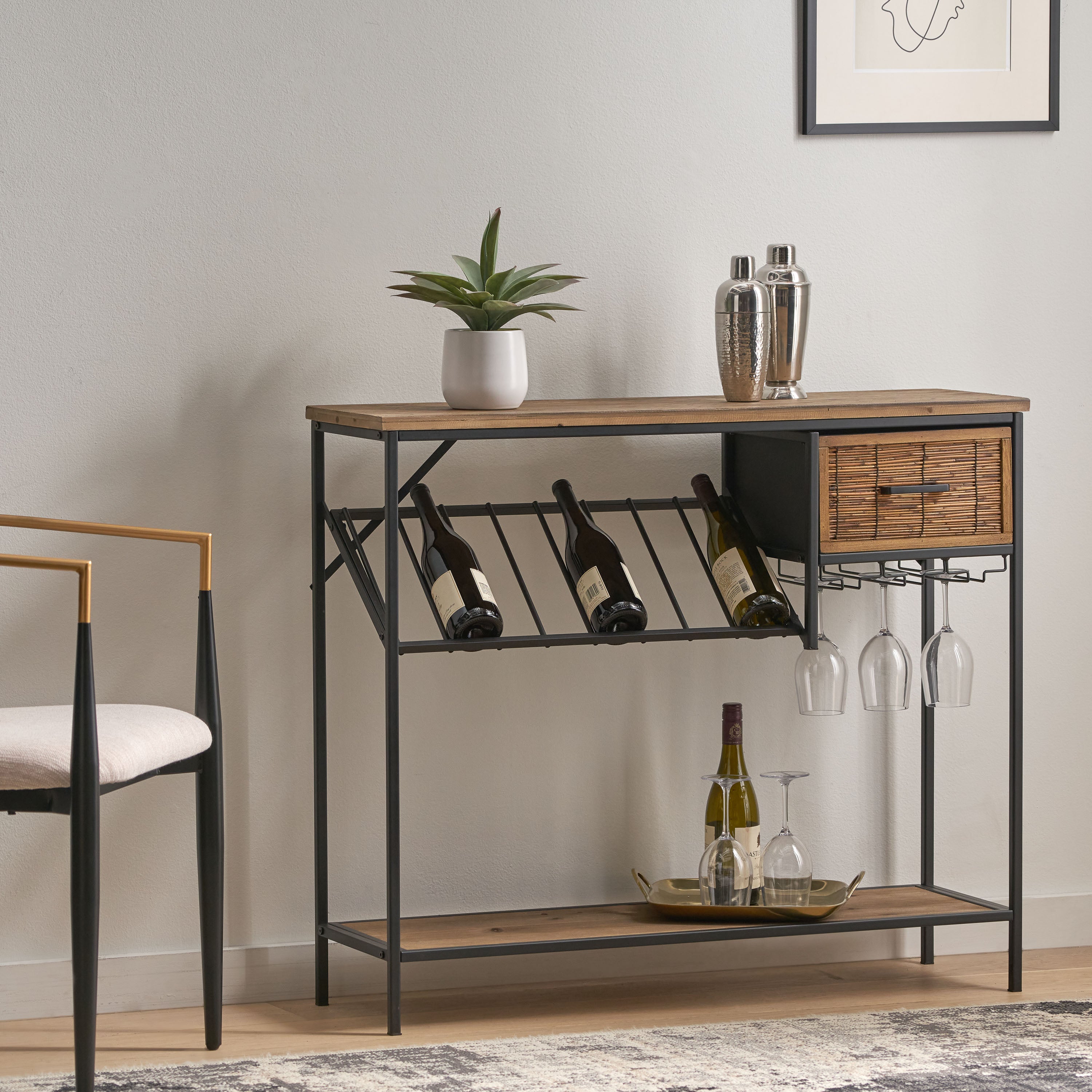 Console table with online wine rack