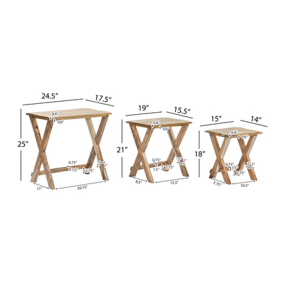 Henri Rustic Handcrafted Acacia Wood Nested Side Tables (Set of 3), Natural