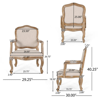 Stene French Country Wood Upholstered Dining Armchair