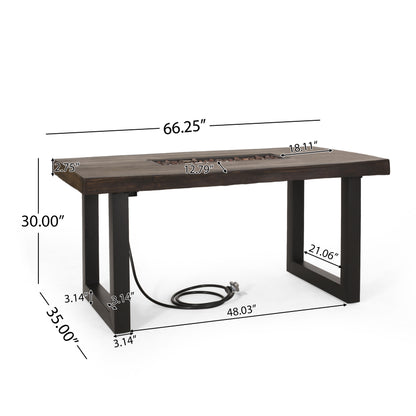 Collinston Outdoor 40,000 BTU Fire Pit Dining Table with Tank Holder, Antique Teak, Black, and Dark Gray