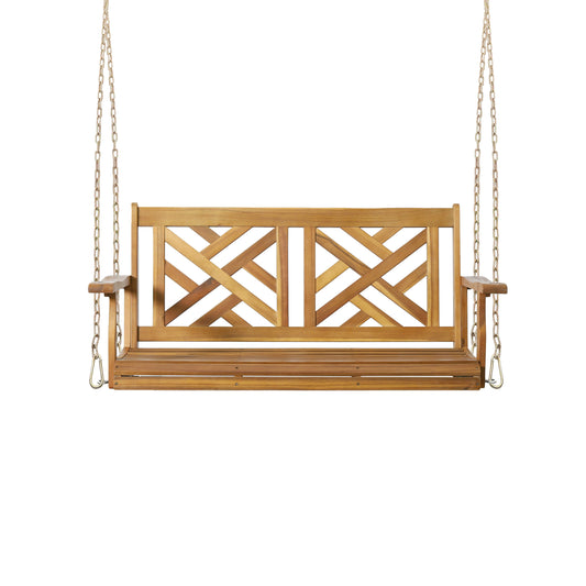 Petes Outdoor Acacia Wood Hanging Porch Swing