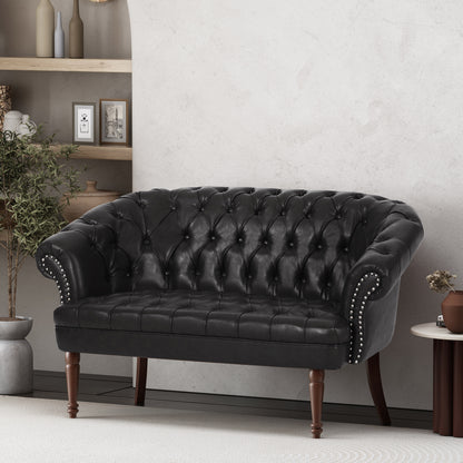 Trask Contemporary Leather Tufted Loveseat with Nailhead Trim