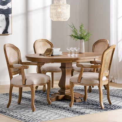Mariette French Country Wood and Cane 5 Piece Expandable Oval Dining Set