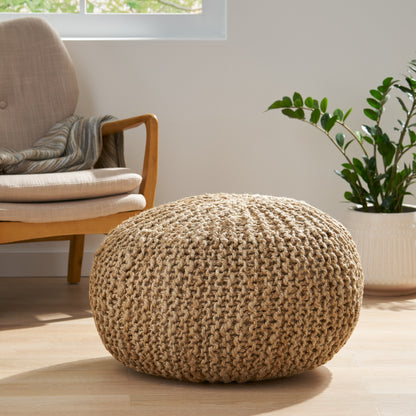 Brightridge Boho Handmade Jute Cable Knit Round Pouf