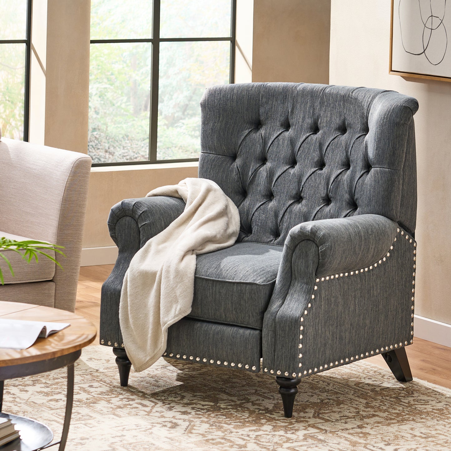 Chatau Contemporary Tufted Recliner with Nailhead Trim