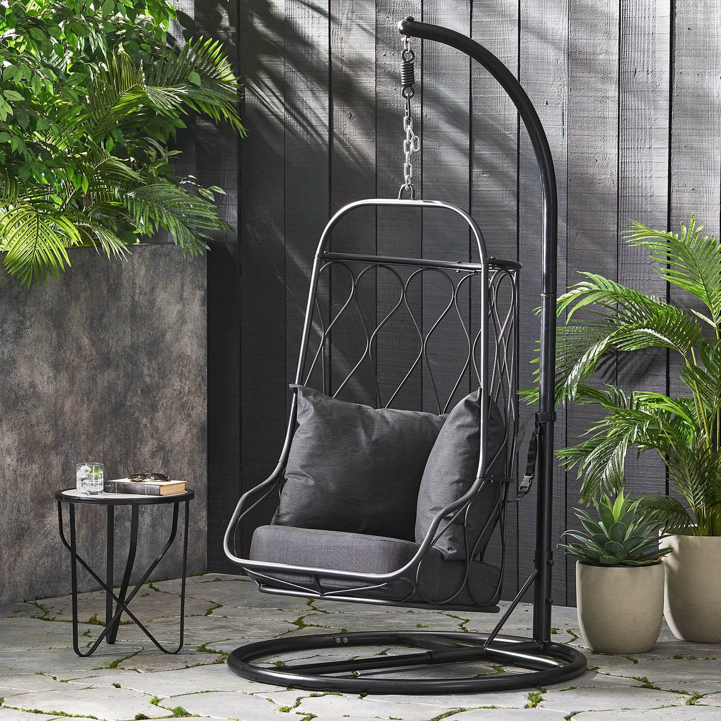 Edgell Indoor/Outdoor Hanging Chair with Stand, Black