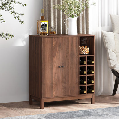 Hurlbut Mid Century Modern Wooden 8 Bottle Wine Cabinet, Walnut and Dark Brown