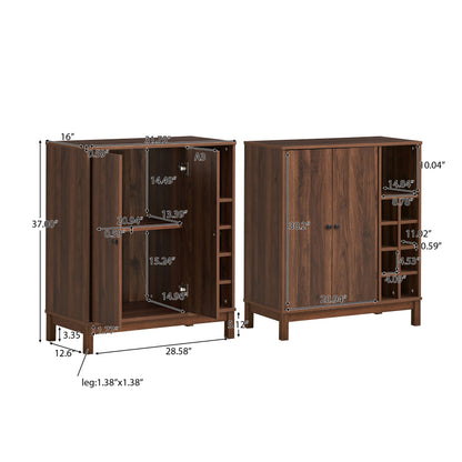 Hurlbut Mid Century Modern Wooden 8 Bottle Wine Cabinet, Walnut and Dark Brown