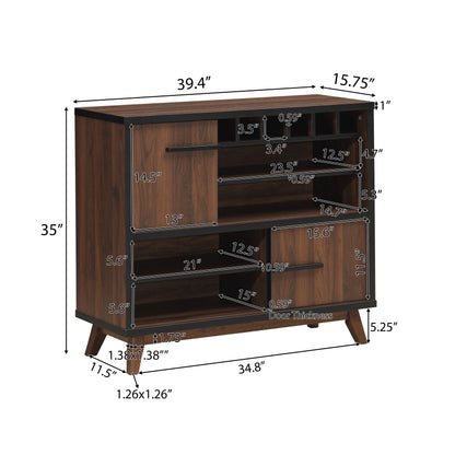 Rowell Modern Industrial Wooden 6 Bottle Wine Cabinet, Walnut, Black, and Dark Brown