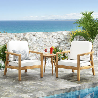 Lindsey Outdoor Acacia Wood Club Chairs with Cushions, Set of 2, Beige and Teak