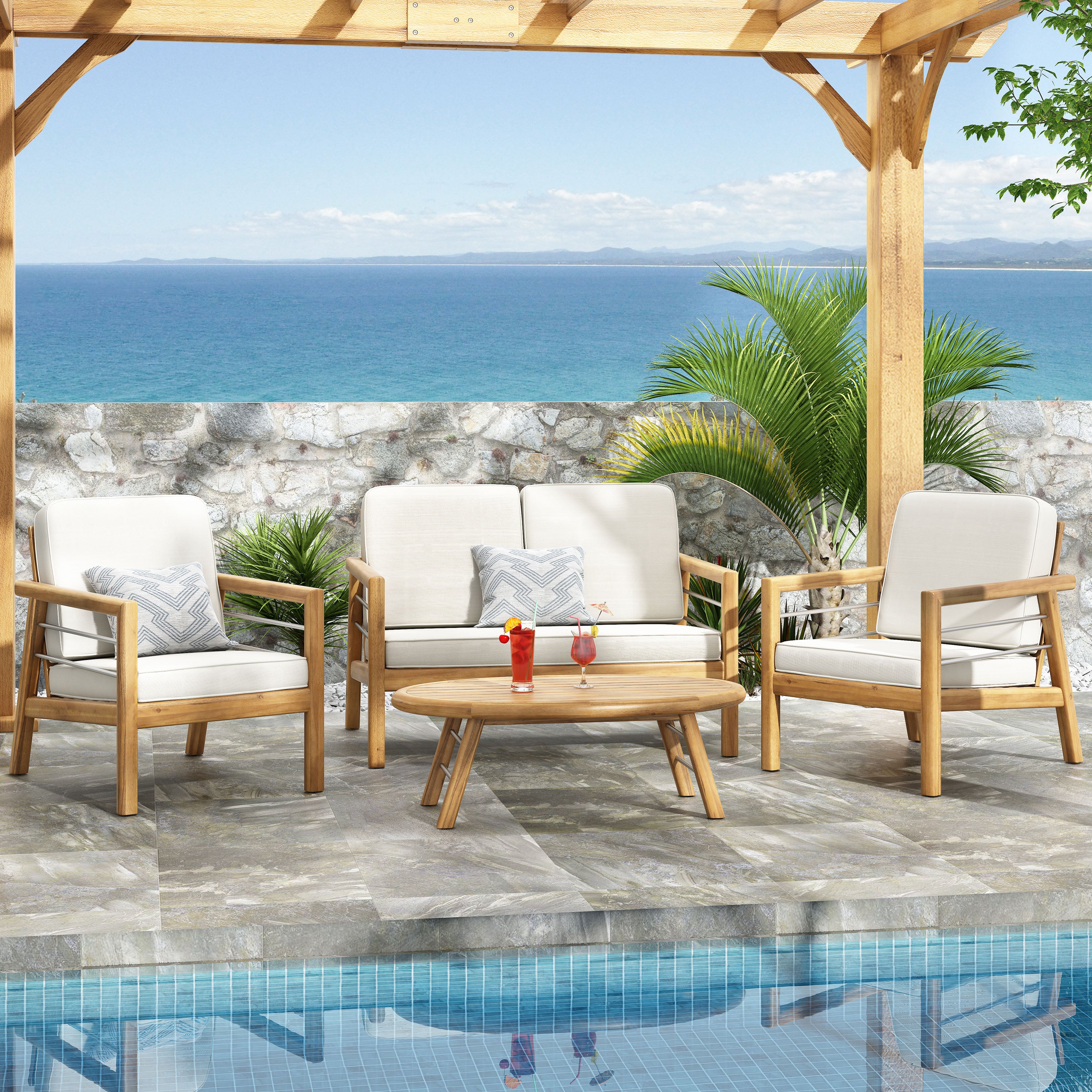 4 seater wooden patio set online