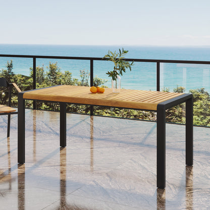 Roseland Outdoor Acacia Wood Dining Table, Teak and Black