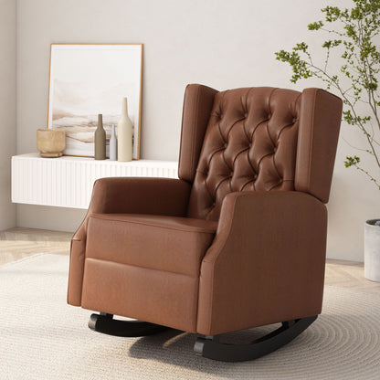 Amedou Contemporary Faux Leather Tufted Wingback Rocking Chair