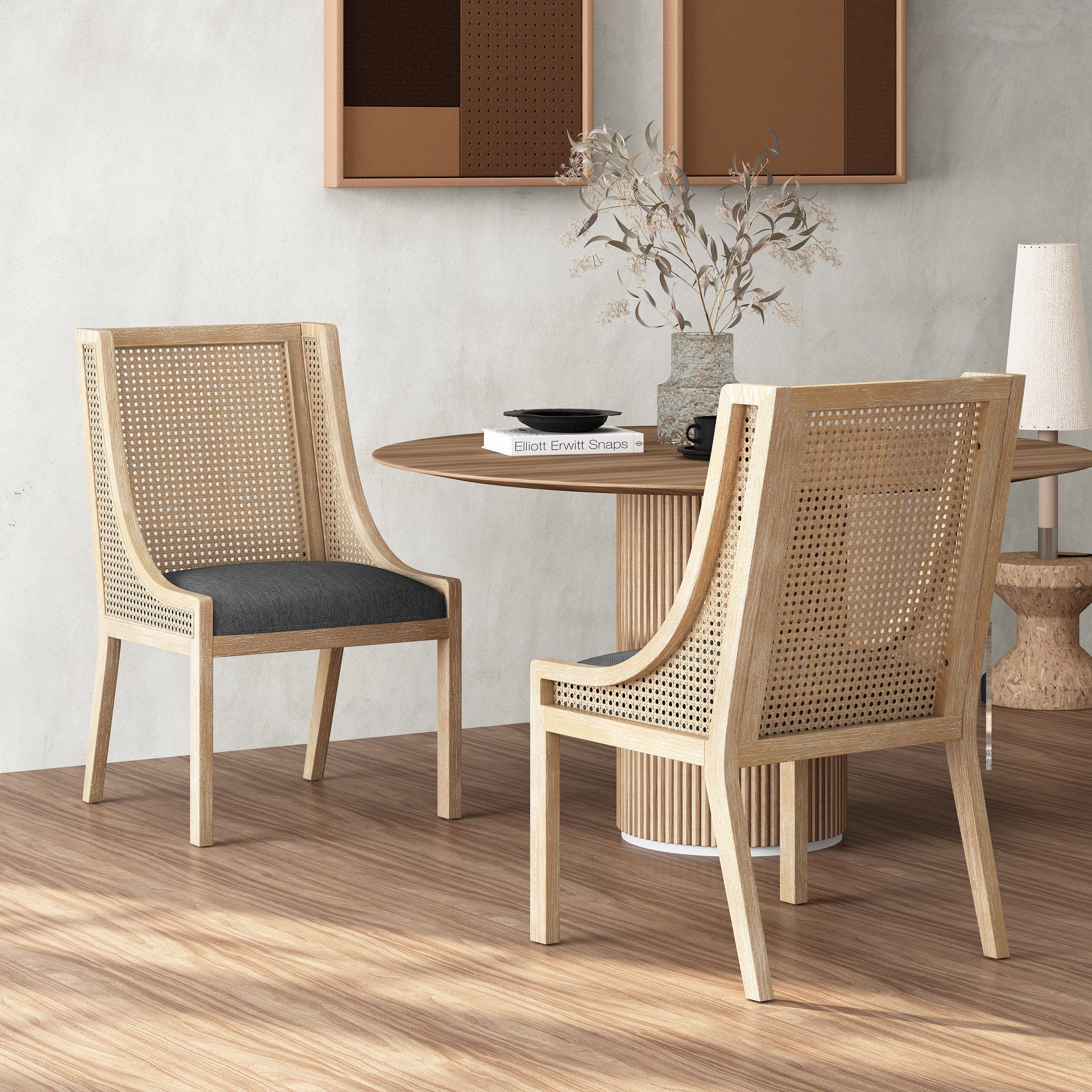 Woven cane back online dining chairs