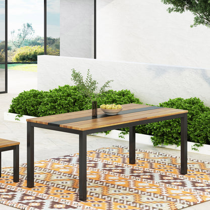 Colcord Outdoor Modern Industrial Acacia Wood Dining Table, Teak and Black