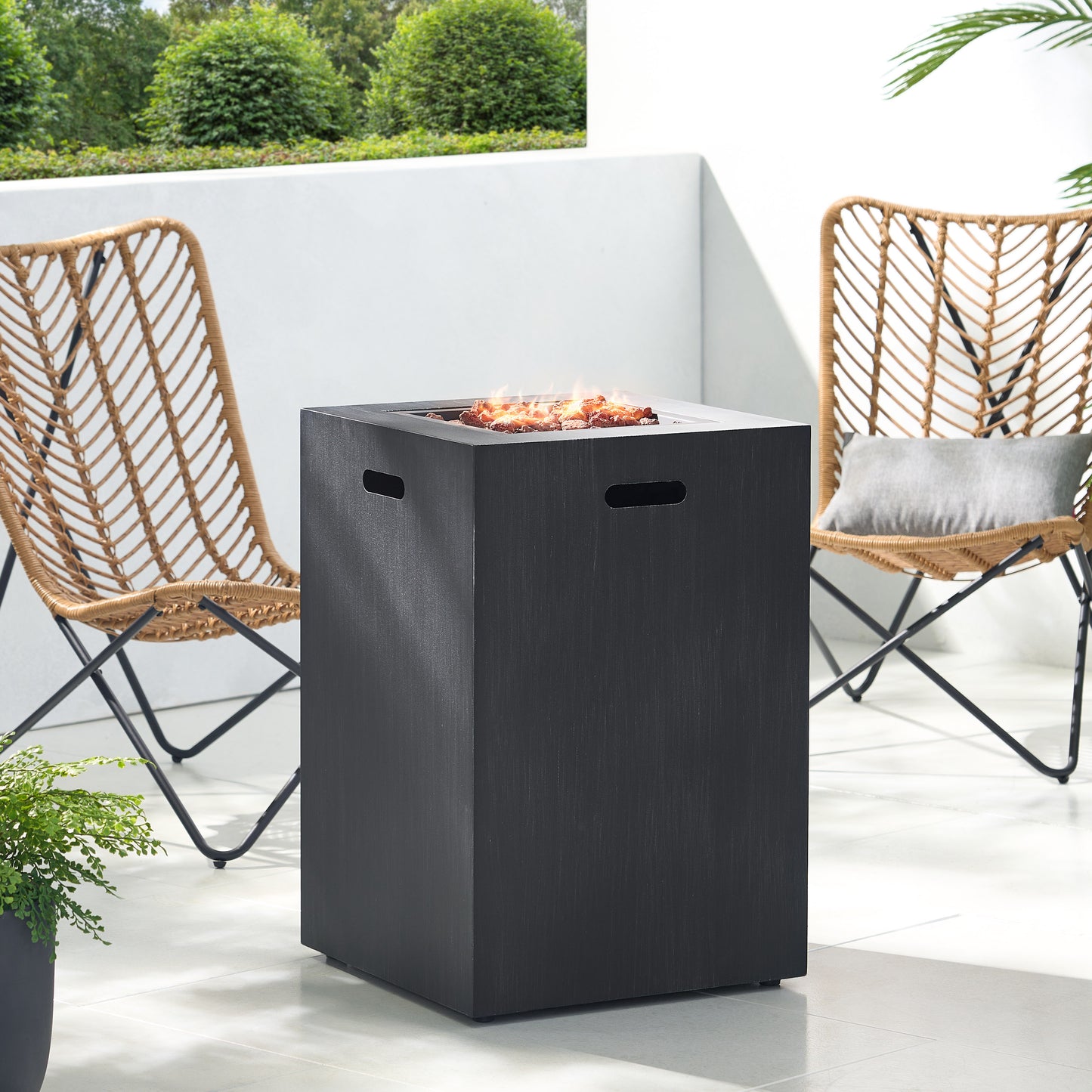 Jasmine Outdoor 30,000 BTU Square Fire Column, Brushed Black