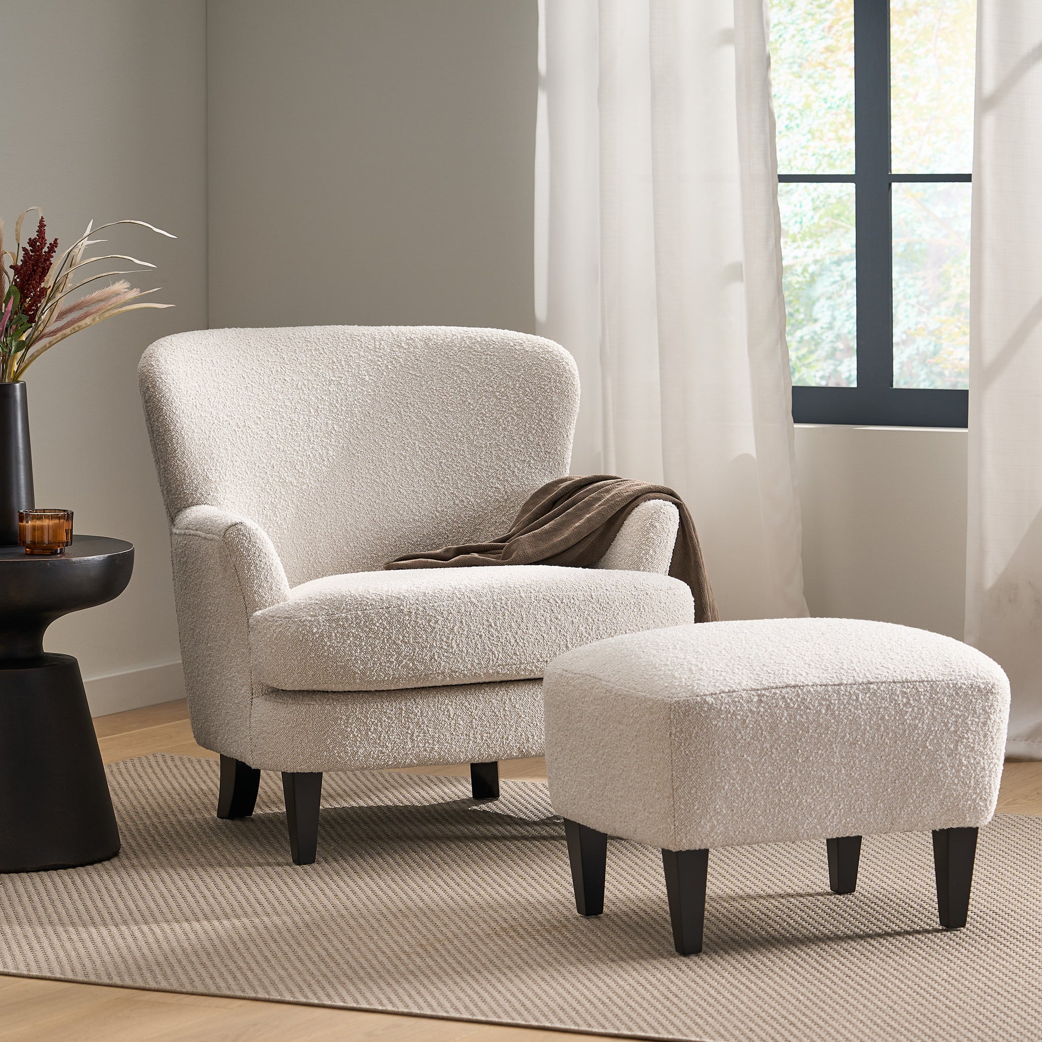 Gerald Boucle Upholstered Club Chair and Ottoman Set GDFStudio