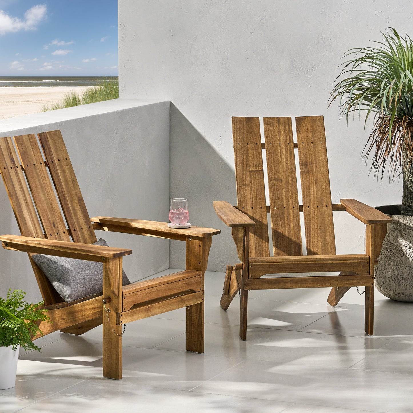 Gurekam Outdoor Acacia Wood Foldable Adirondack Chairs, Set of 2