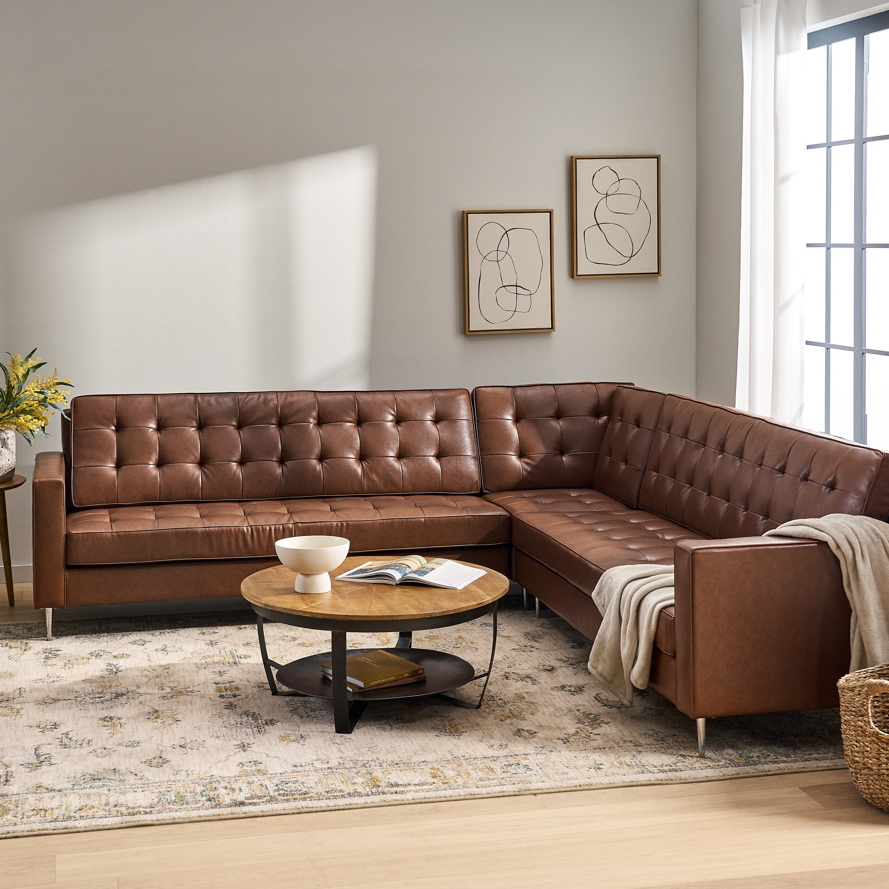 Faux leather l 2024 shaped sectional