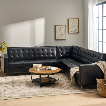Goliath Contemporary Faux Leather Tufted 5 Seater Sectional Sofa Set