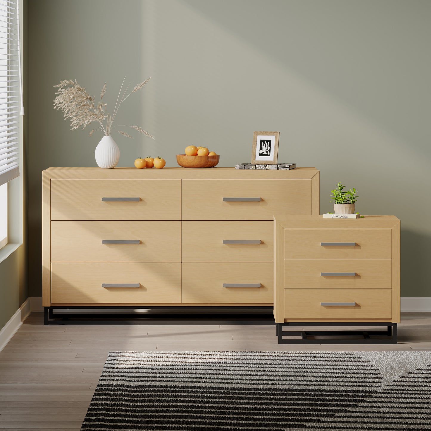 Borah Contemporary Faux Wood 2 Piece Double Dresser and Nightstand Bedroom Set