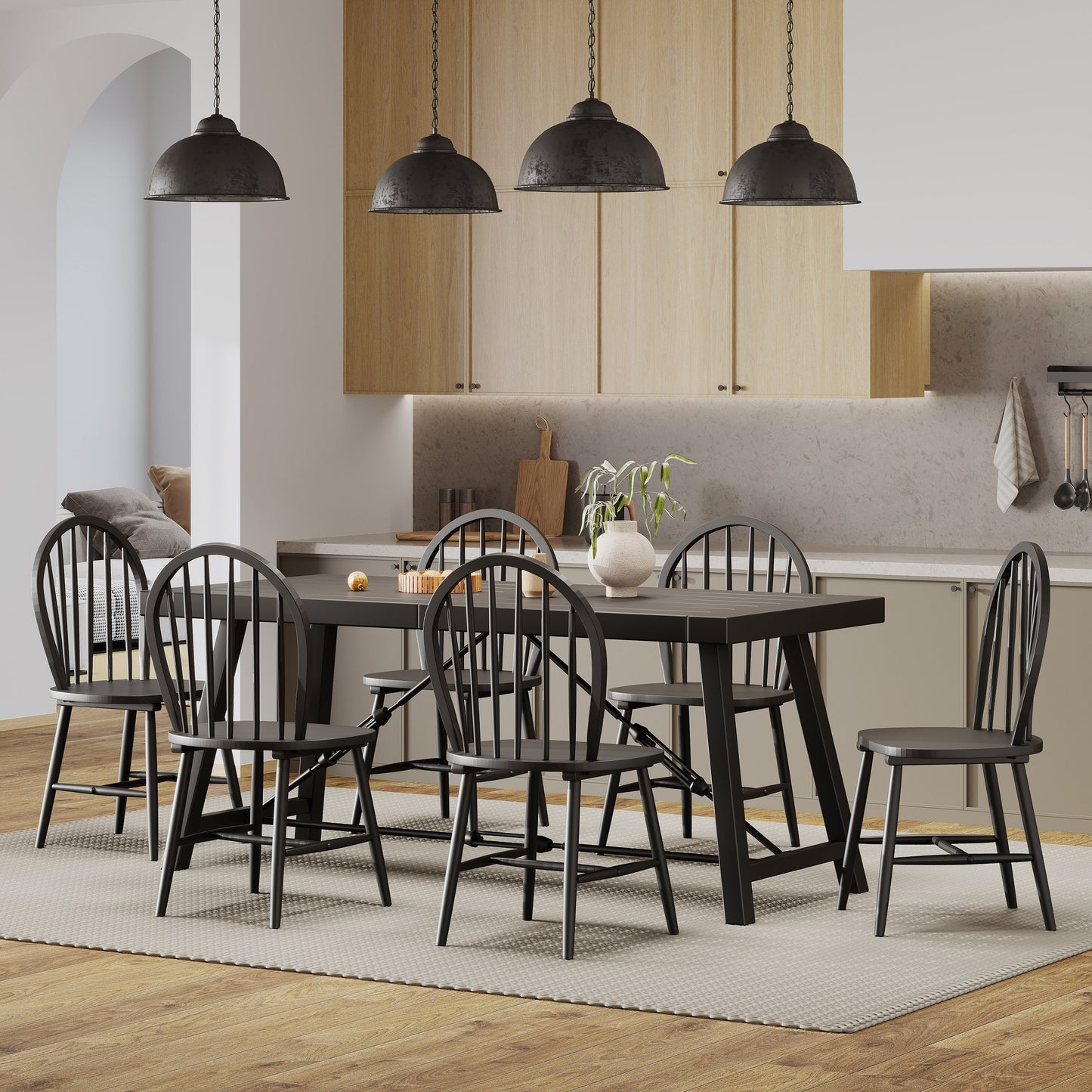 Southview Contemporary Iron and Wood 7 Piece Dining Table, Black