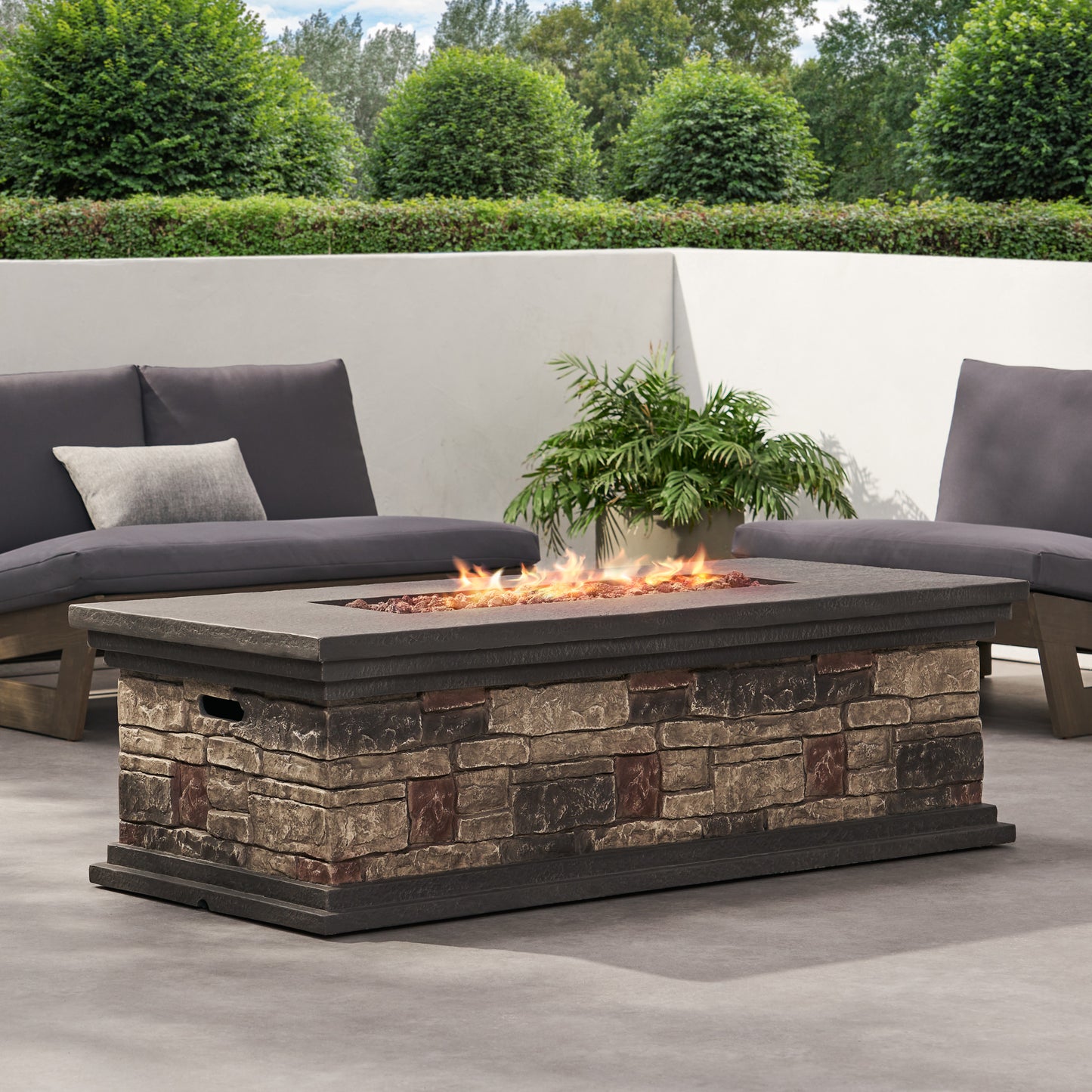 Troy Outdoor 50,000 BTU Lightweight Concrete Rectangular Fire Pit (No Tank Holder), Stone Finish