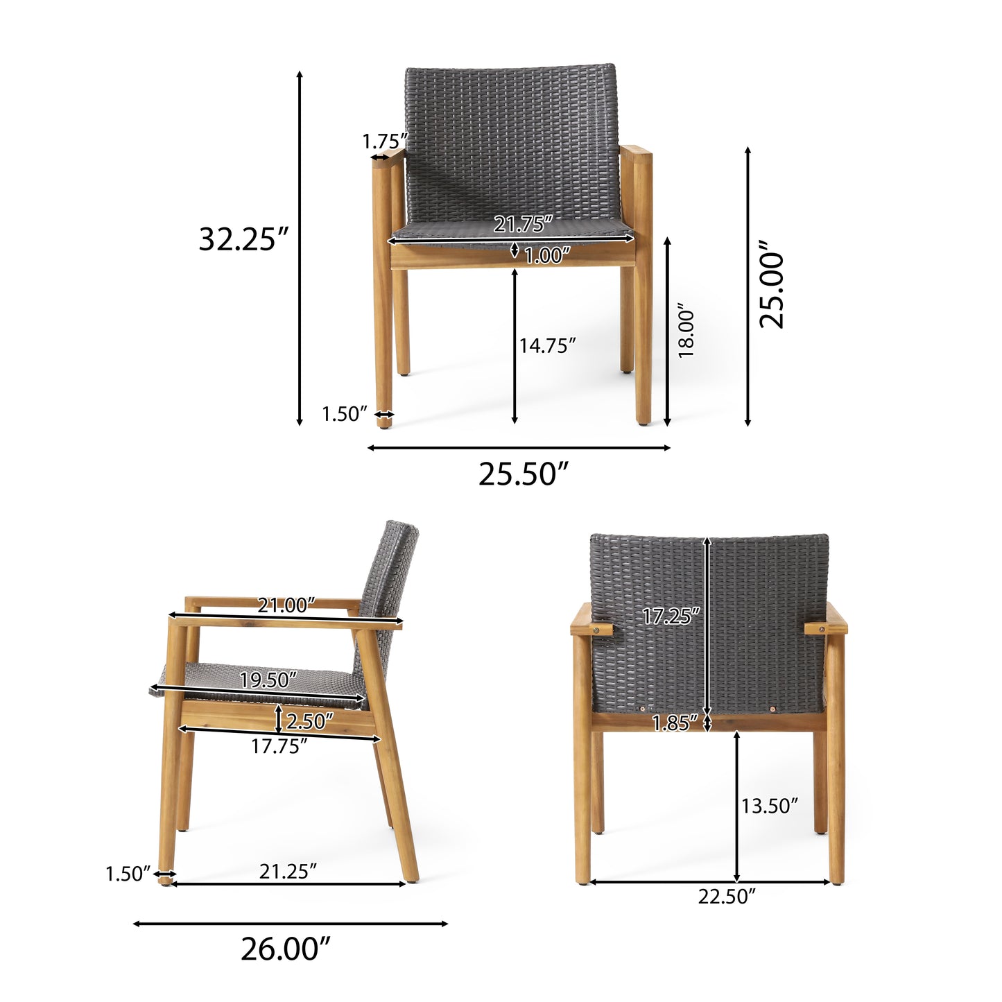 Alamosa Outdoor Wicker and Acacia Wood Club Chairs, Set of 2, Gray and Teak