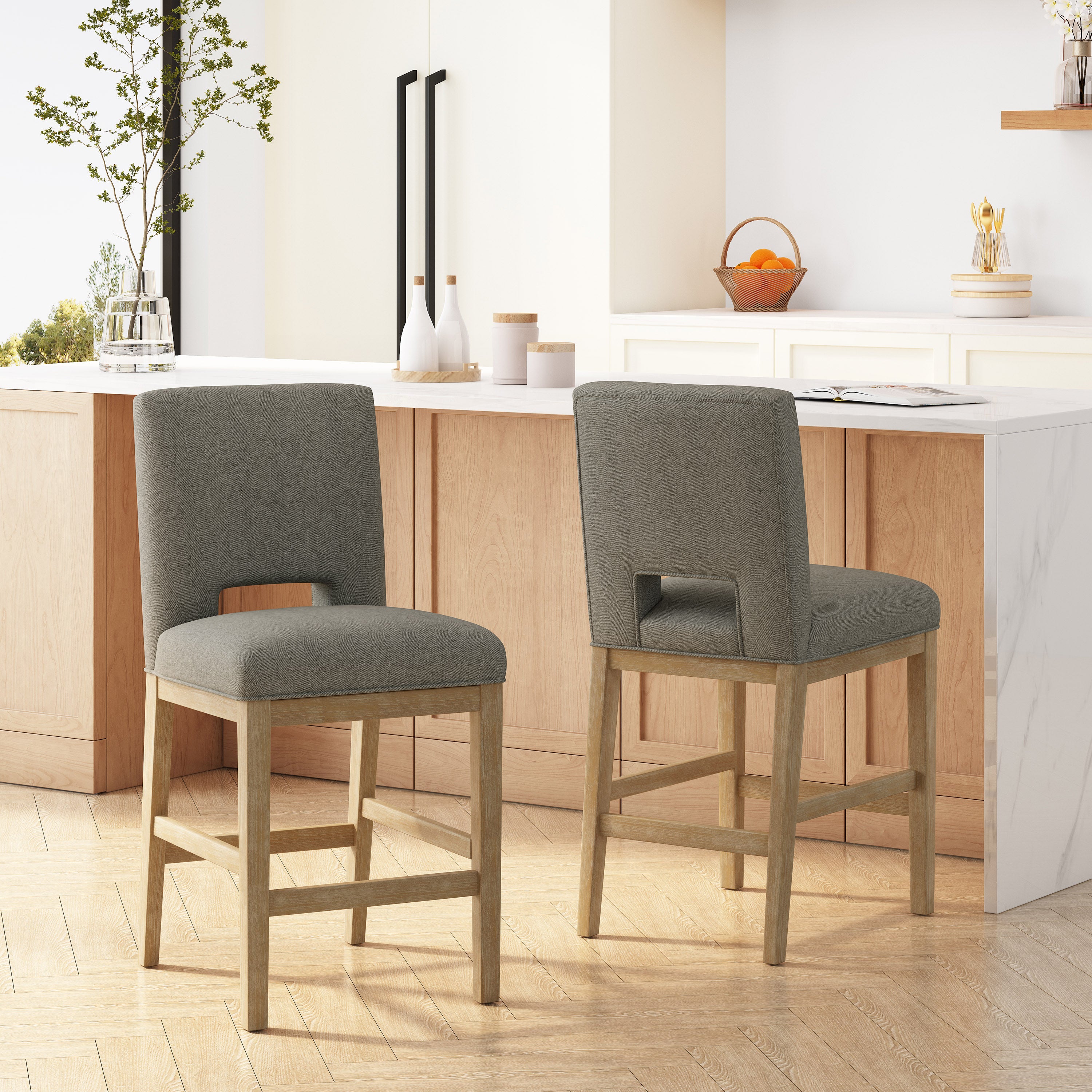 Kiara Contemporary Fabric Upholstered 27 Inch Counter Stools Set