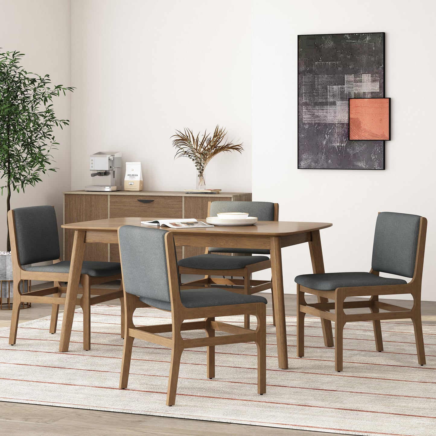 Galtin Contemporary Fabric Upholstered Wood Dining Chairs, Set of 4