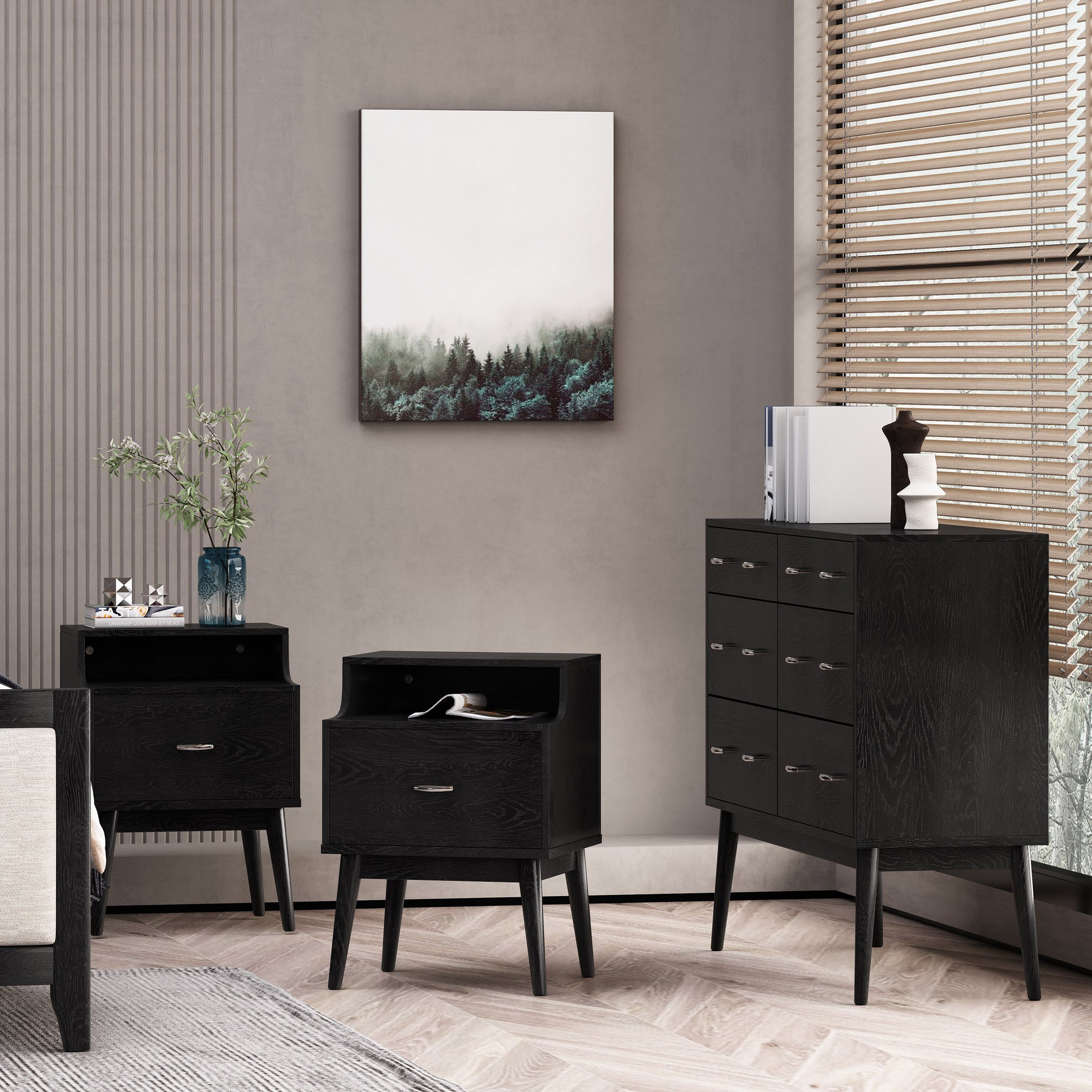 Wilbur Mid Century Wooden 3 Piece Double Dresser and Nightstand Bedroo – GDFStudio Wilbur Mid Century Wooden 3 Piece Double Dresser and Nightstand Bedroo – GDFStudio