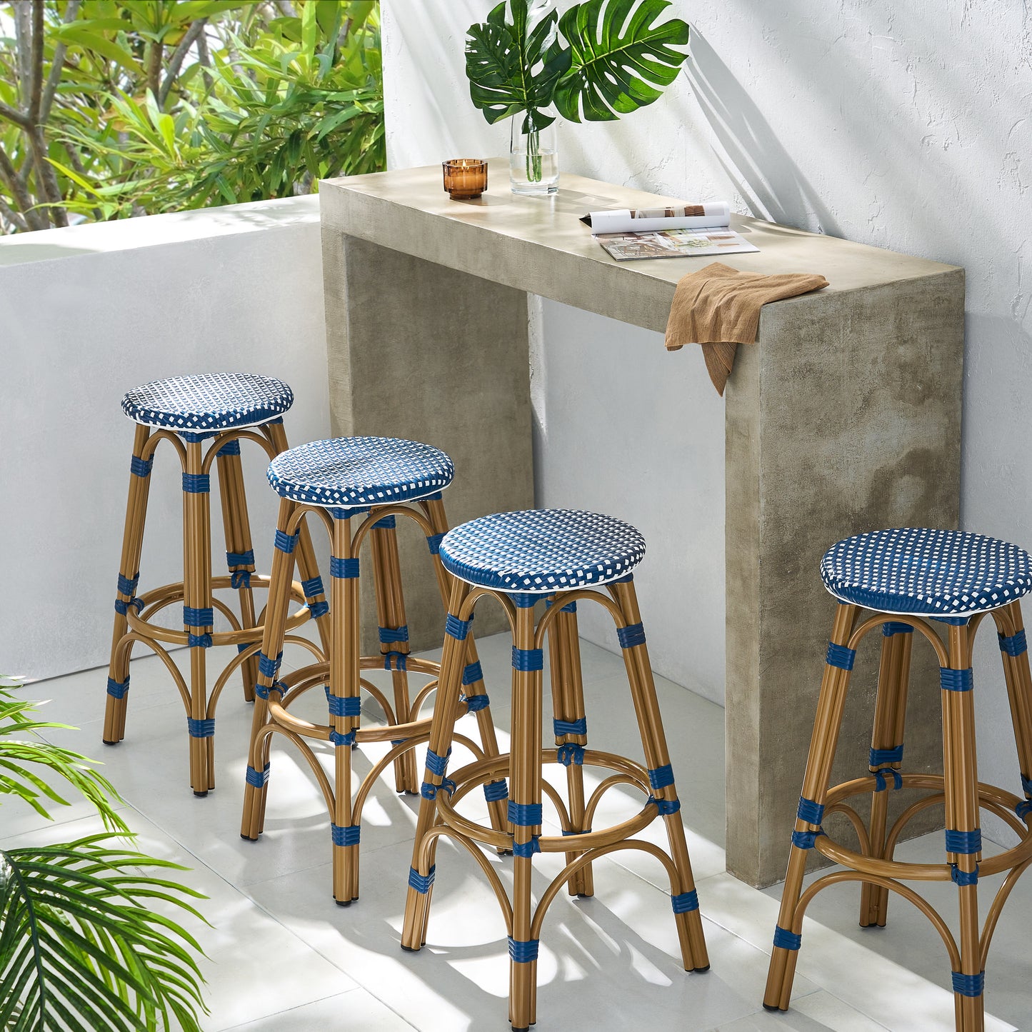 Dohney Outdoor French Aluminum 29.5 Inch Barstools, Set of 4