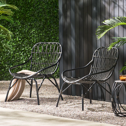 Barrister Outdoor Wicker Accent Chairs, Set of 2