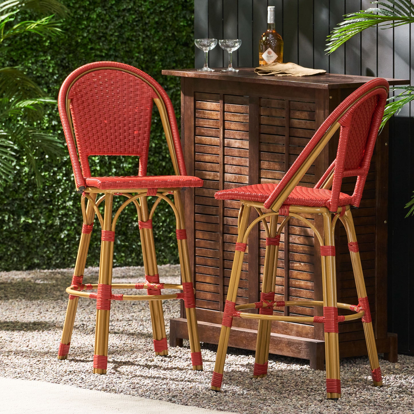 Cotterell Outdoor French Wicker and Aluminum 29.5 Inch Barstools, Set of 2