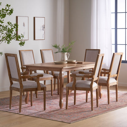 Regan French Country Fabric Upholstered Wood Expandable 7 Piece Dining Set