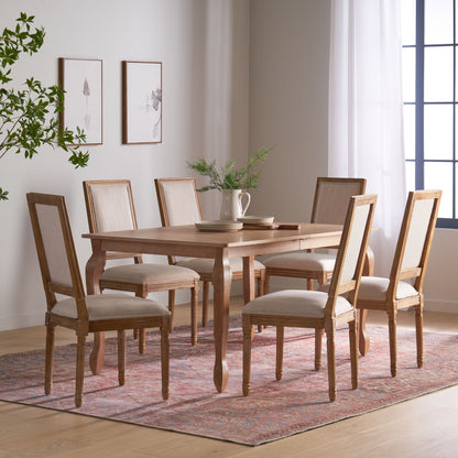 Fernleaf French Country Fabric Upholstered Wood Expandable 7 Piece Dining Set