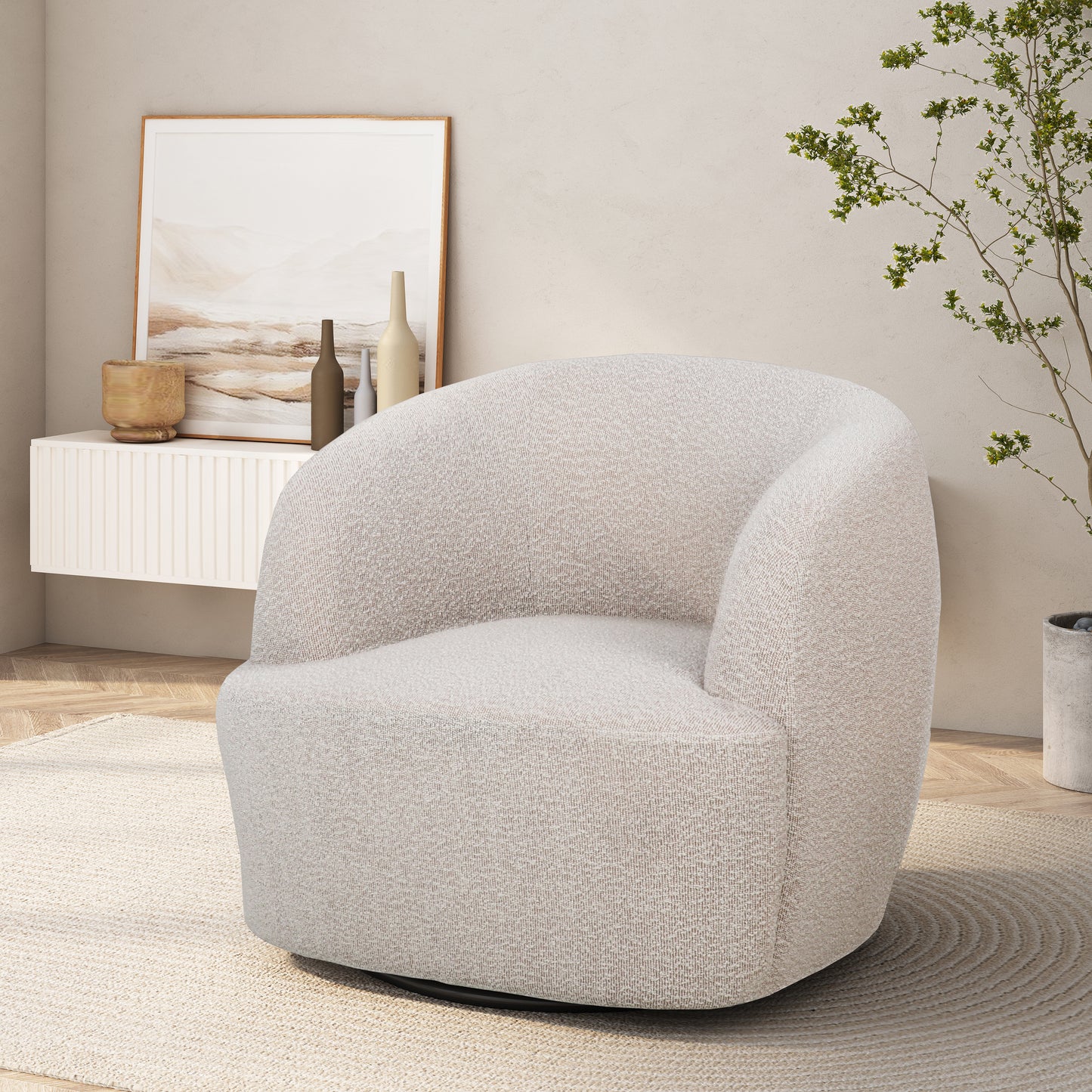 Sydmor Contemporary Boucle Upholstered Swivel Club Chair